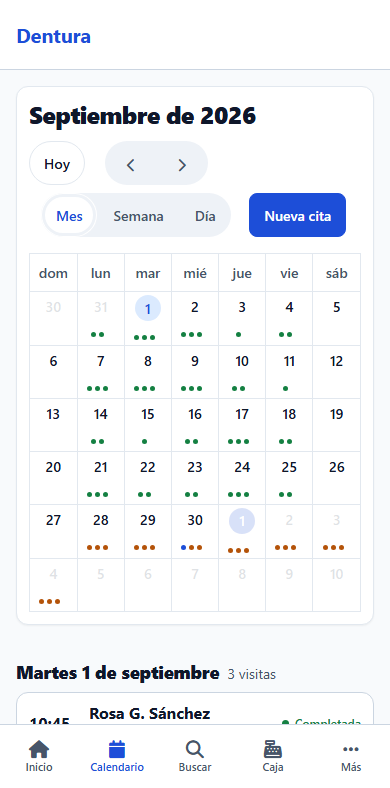 Calendario real de Dentura en el teléfono: un mes lleno de citas